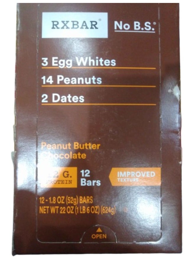 RXBAR Protein Bars, Protein Snack, Snack Bars, Peanut Butter Chocolate, 22oz Box (12 Bars)